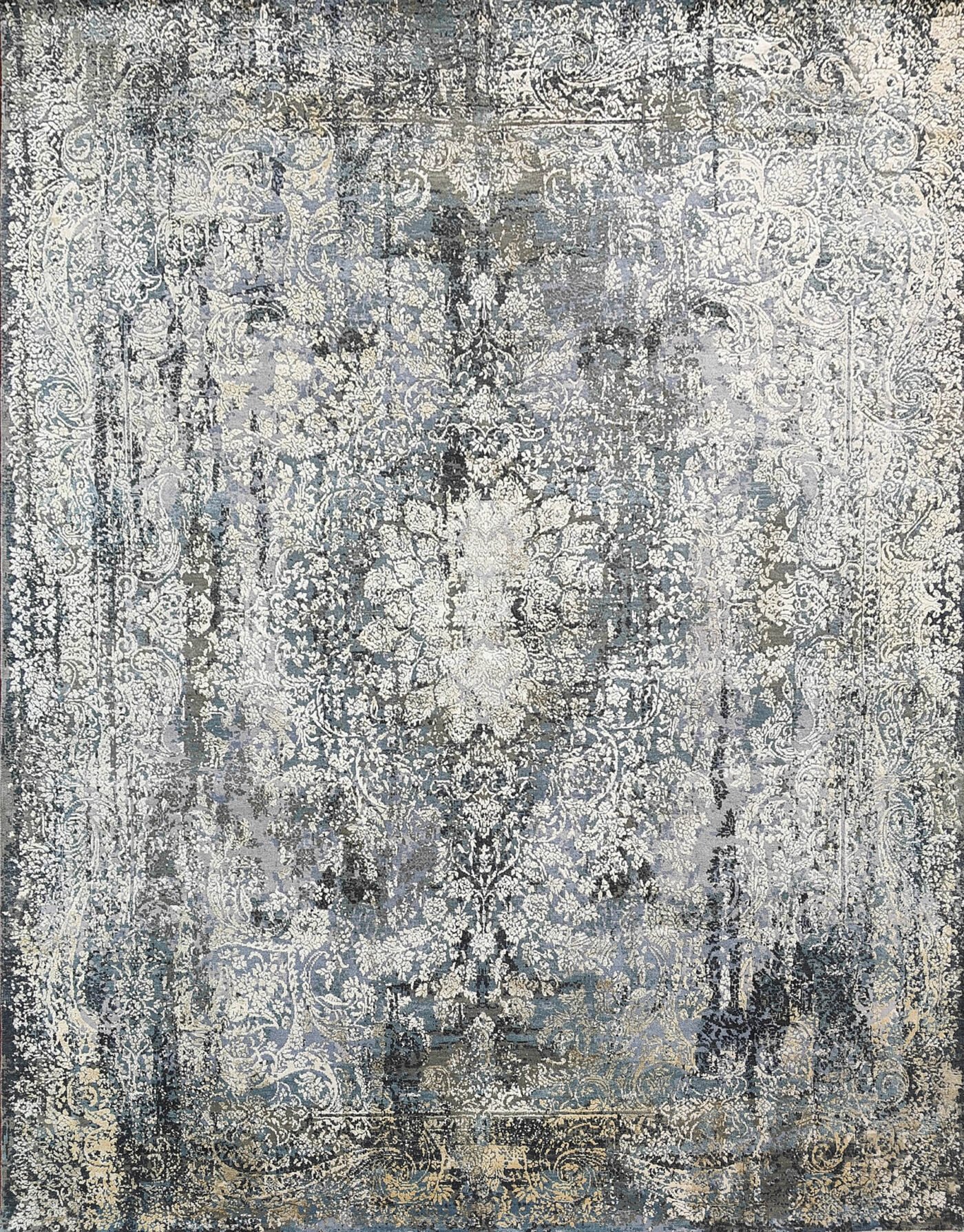 Hand-Knotted Modern Classic Rug AL#113 Vintage Floral Medallion Blue-Grey Tones