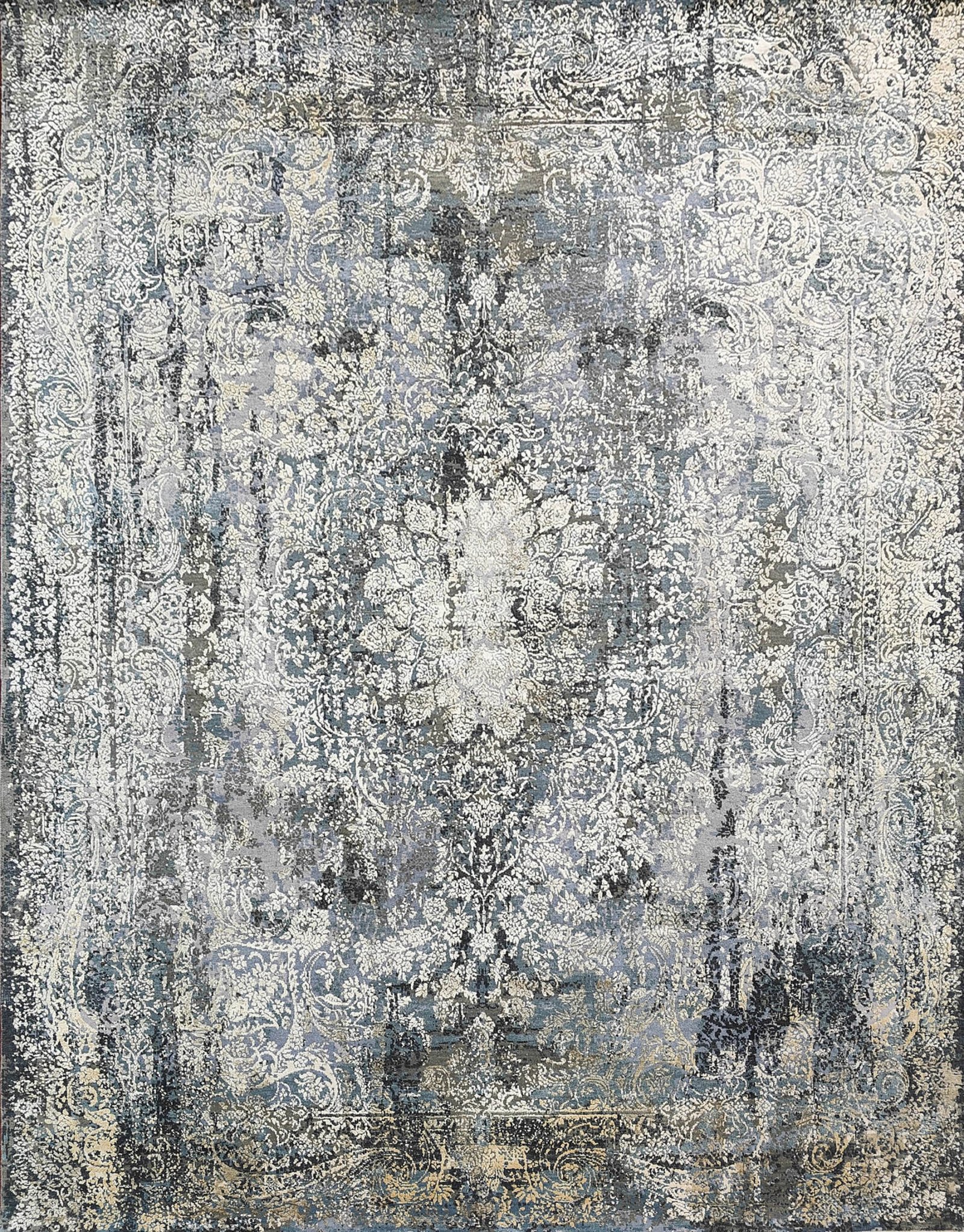 Hand-Knotted Modern Classic Rug  AL#113 Vintage Floral Medallion Blue-Grey Tones