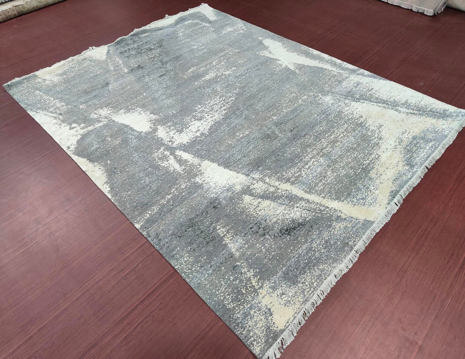 Hand-Knotted Abstract Modern Rug  AL#115 Monochrome Shattered Pattern Grey-Cream Tones - Image 4