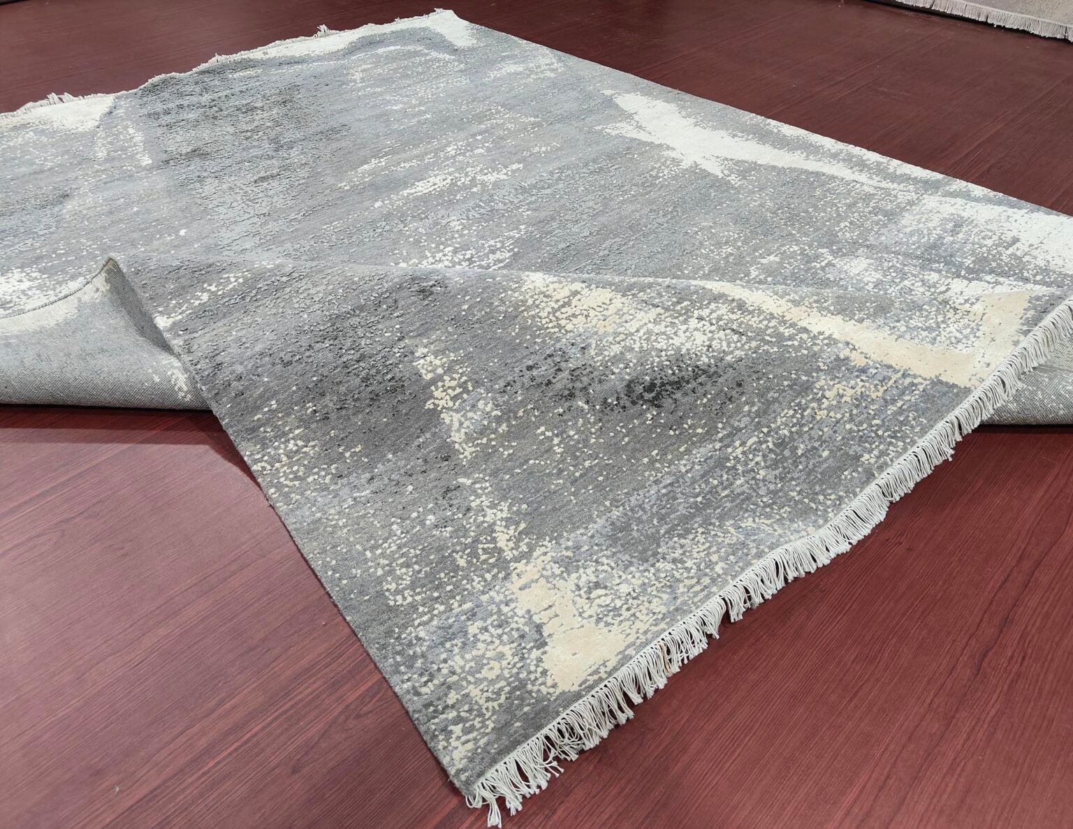 Hand-Knotted Abstract Modern Rug  AL#115 Monochrome Shattered Pattern Grey-Cream Tones - Image 2