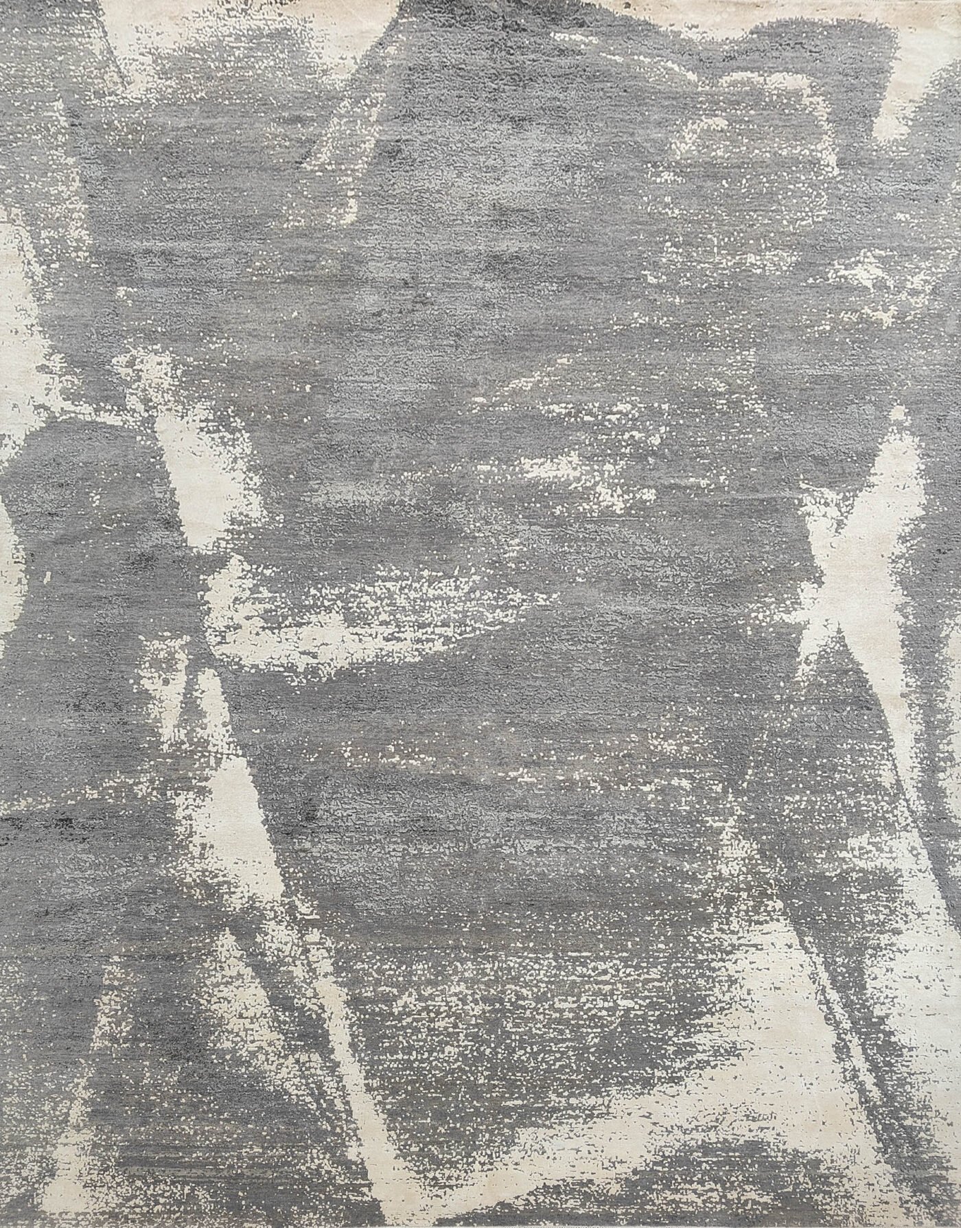 Hand-Knotted Abstract Modern Rug AL#115 Monochrome Shattered Pattern Grey-Cream Tones
