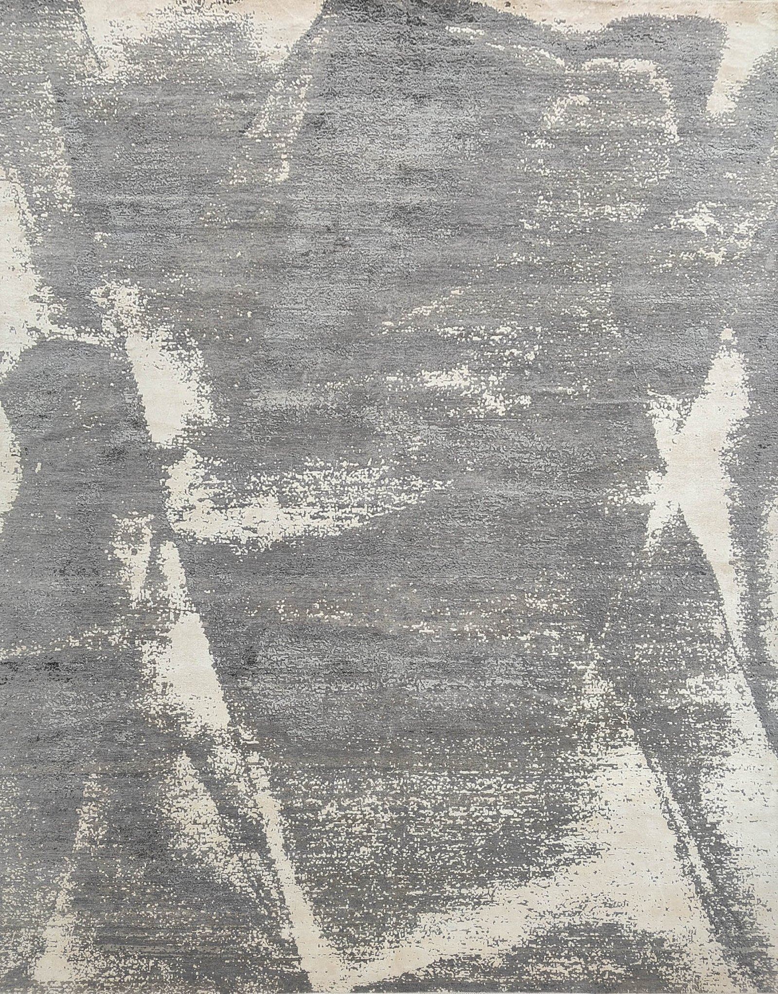Hand-Knotted Abstract Modern Rug  AL#115 Monochrome Shattered Pattern Grey-Cream Tones