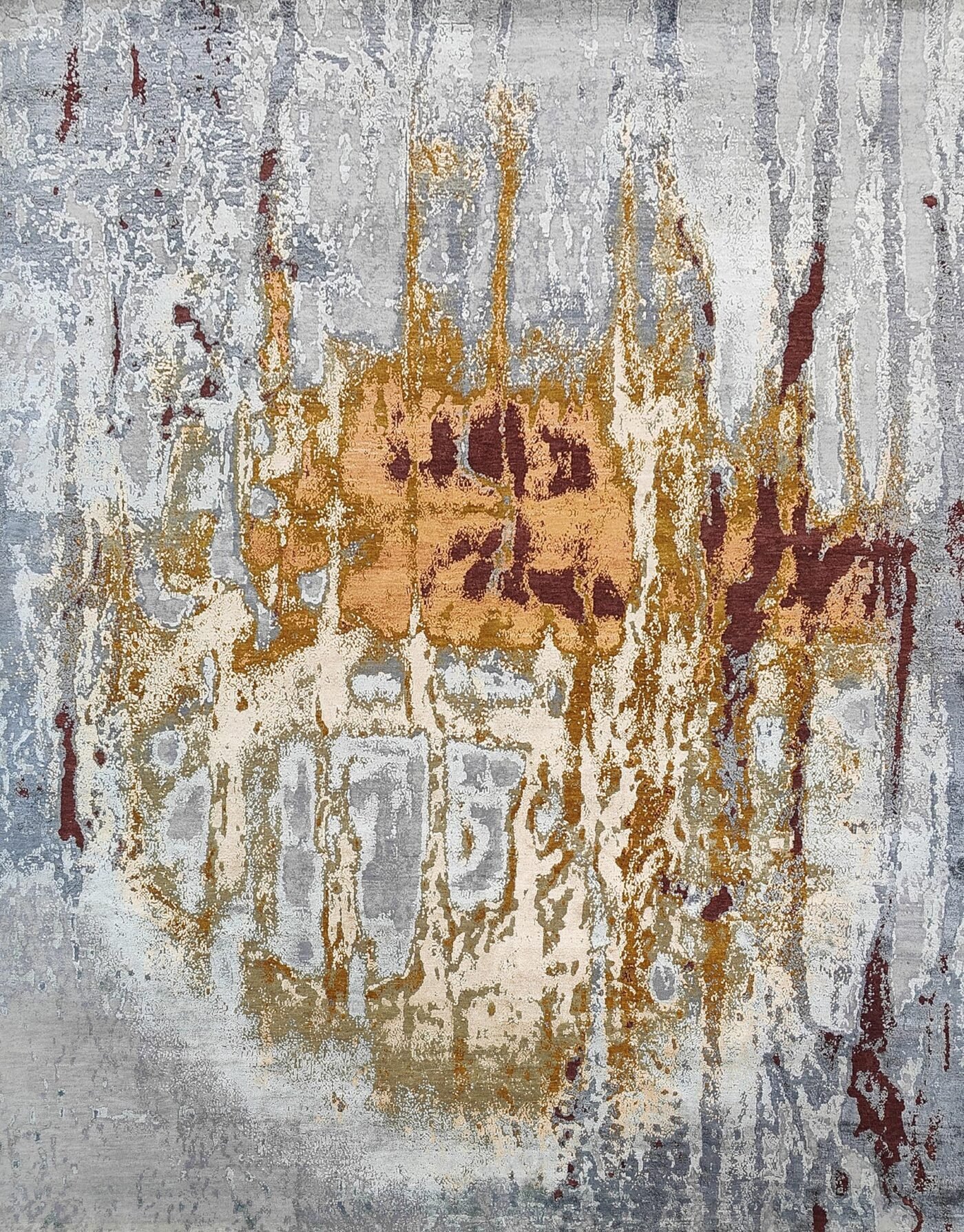 Hand-Knotted Modern Abstract Rug AL#117 Urban Rust & Silver Patina Palette