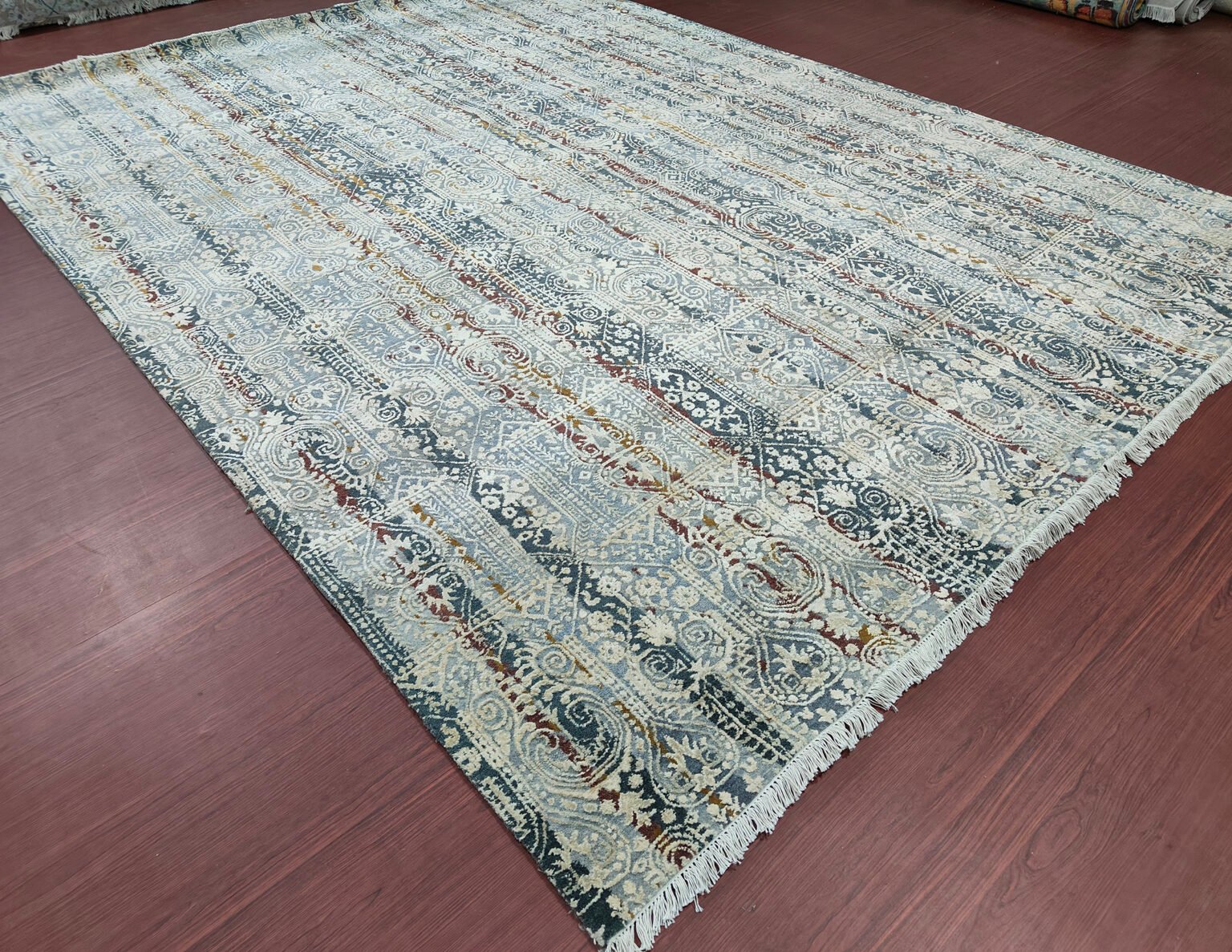 Hand-Knotted Modern Transitional Rug AL#119 Vintage Stripe Mosaic Design - Image 3