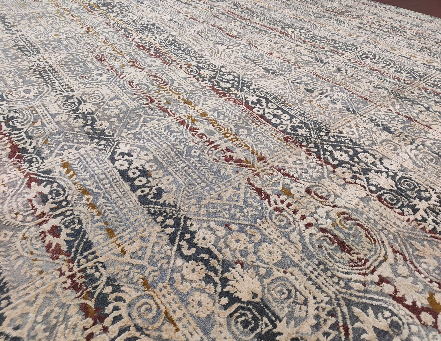 Hand-Knotted Modern Transitional Rug AL#119 Vintage Stripe Mosaic Design - Image 4