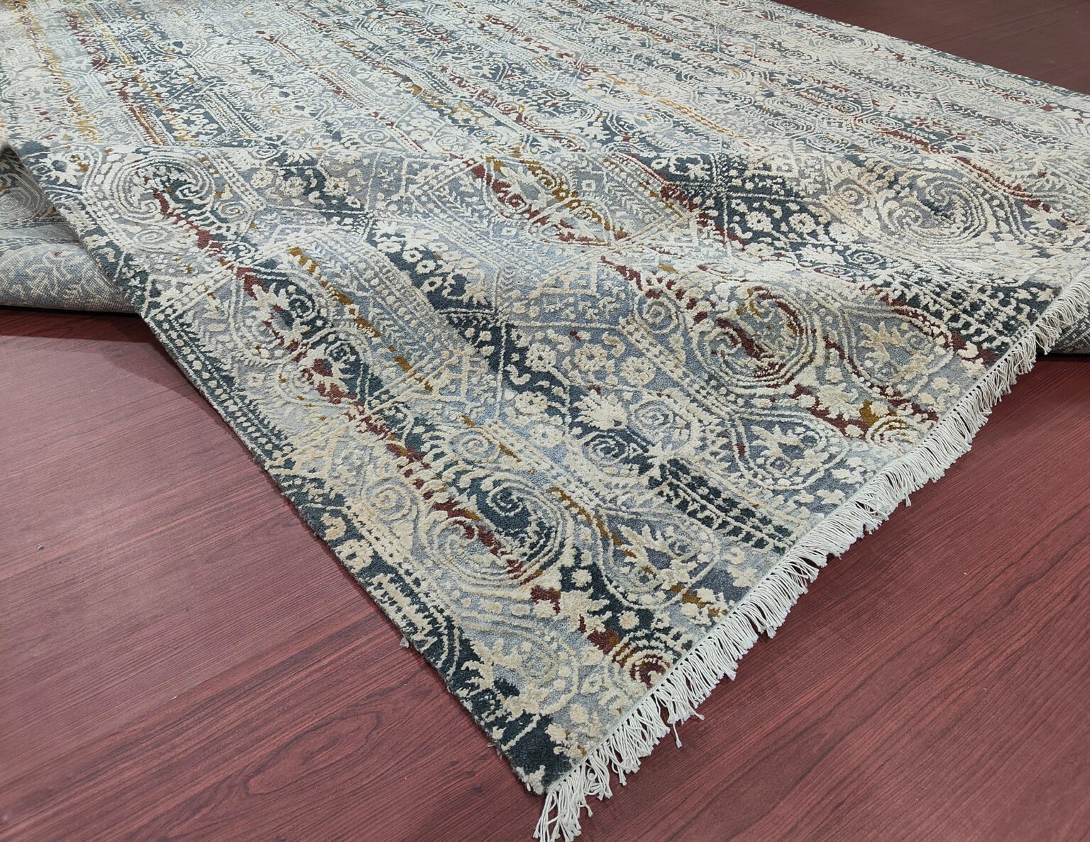 Hand-Knotted Modern Transitional Rug AL#119 Vintage Stripe Mosaic Design - Image 2