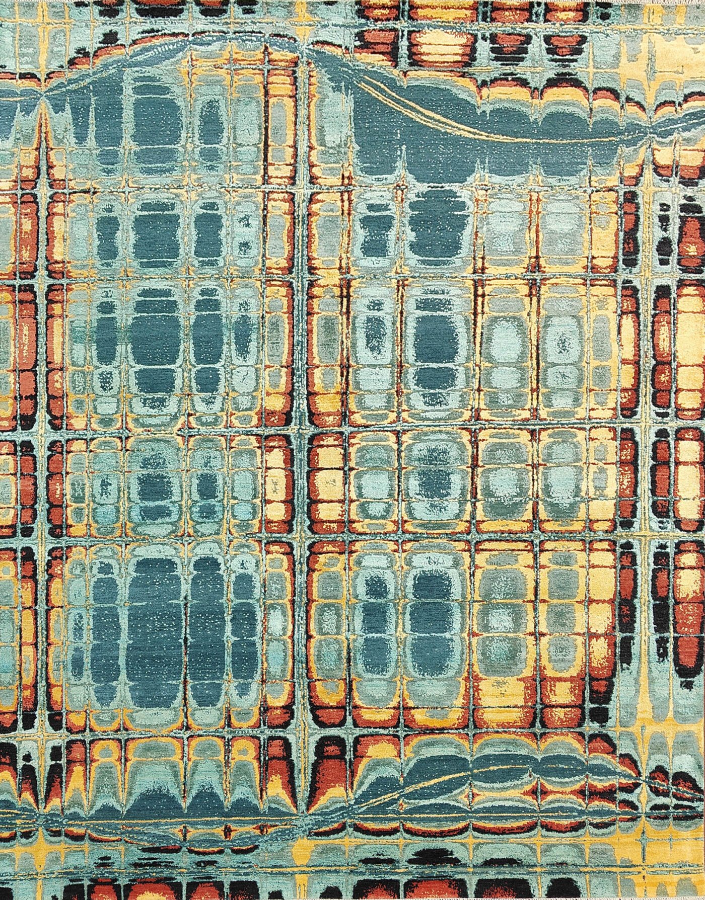 Hand-Knotted Modern Abstract Rug AL#122 Optical Grid Illusion