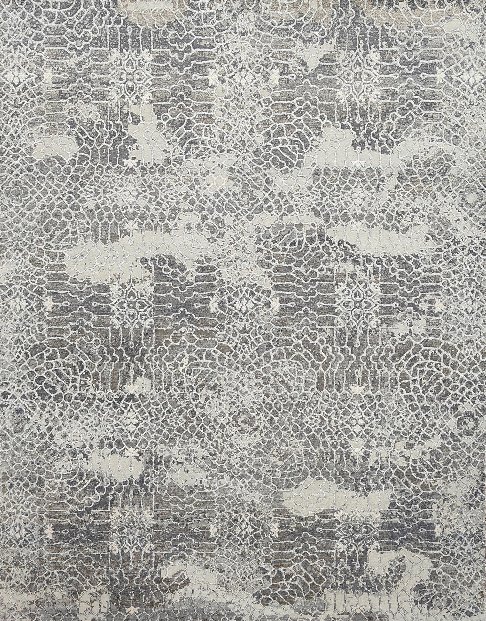 Hand-Knotted Modern Rug AL#125 Lace Overlay in Neutral Tones