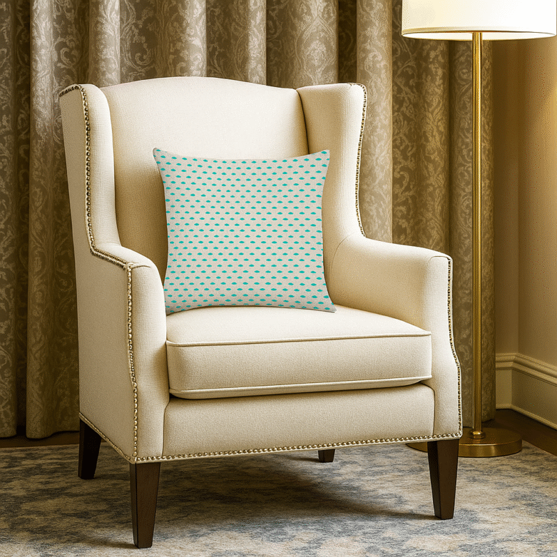 Soft Fabric Aqua Blue Polka Dot Hand Work Cushion Cover