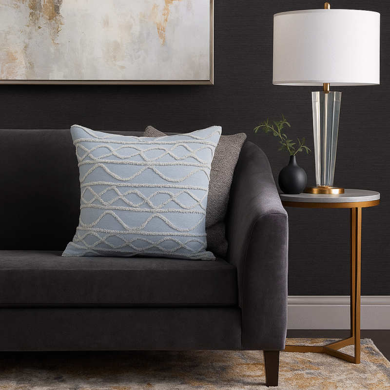 Decorative Throw Pillow Textured Embroidered Wave Pattern