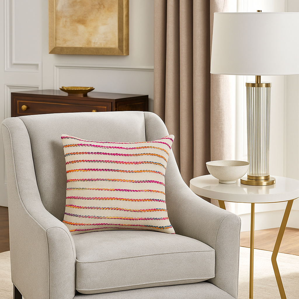 Multicolor Handwoven Striped Cushion Cover