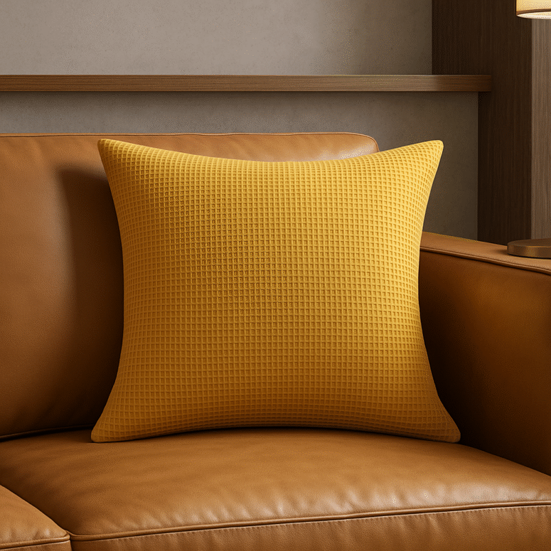 Mustard Yellow Waffle Texture Pillow Cover