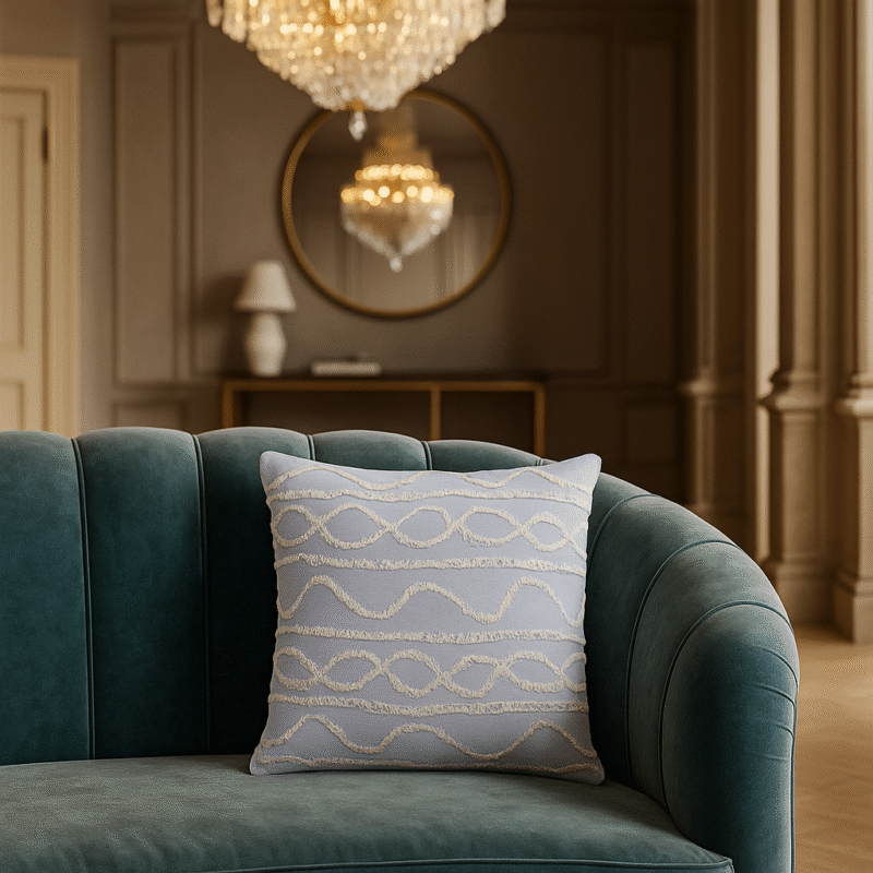 Hand Tufted Embroidered Cushion Cover Sky Blue