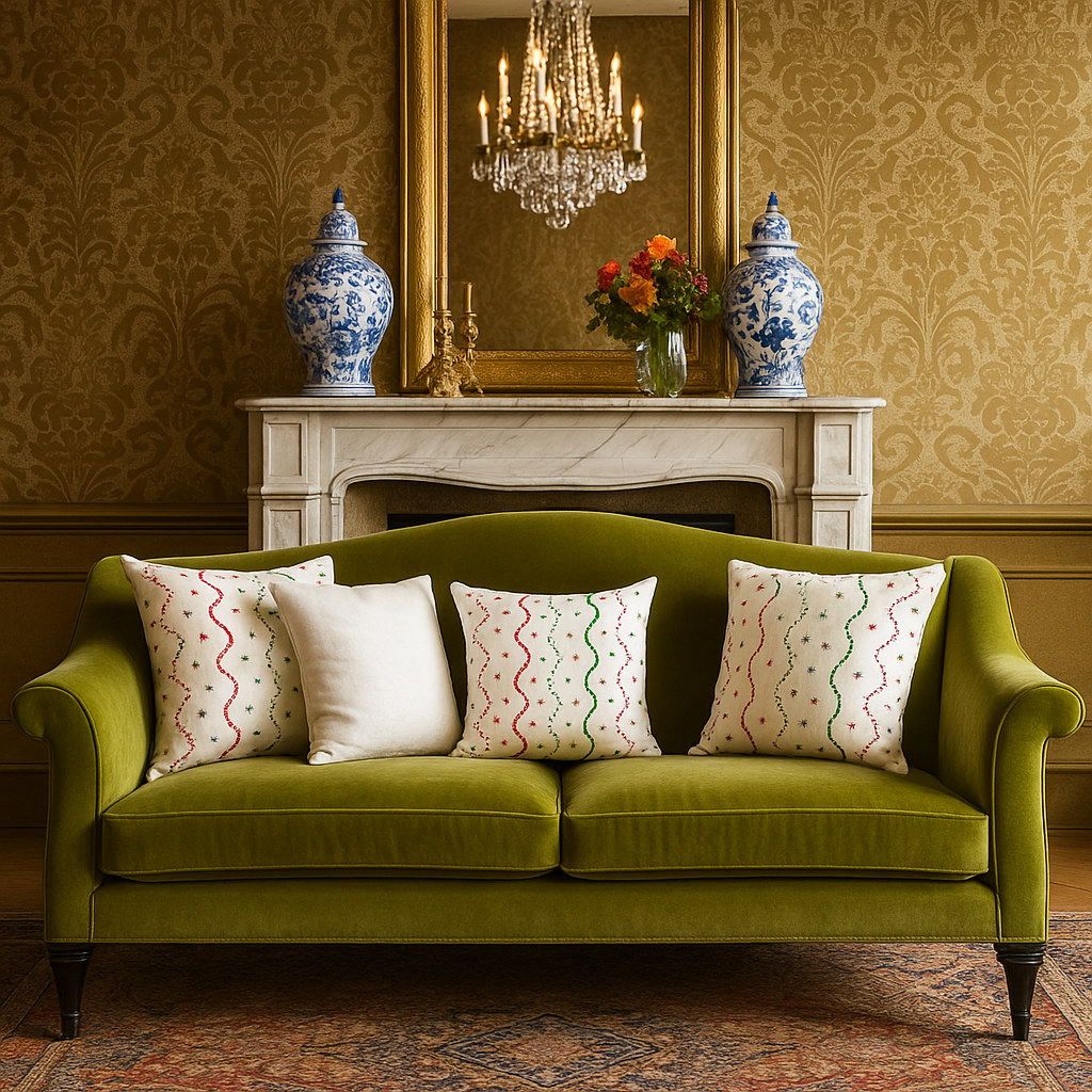 Multicolor Wavy Line & Dot Embroidery Cushion Cover