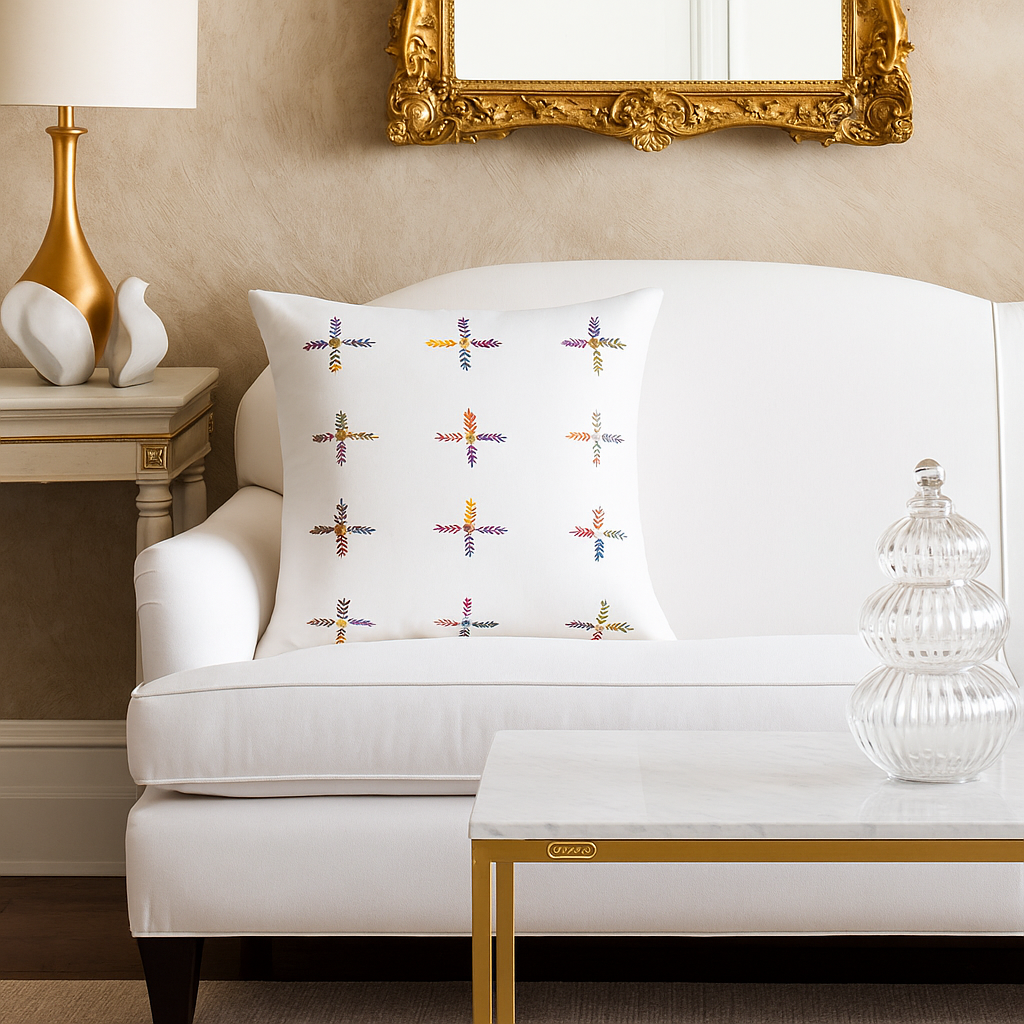 Beaded Multicolor Cross Motif Cushion Cover
