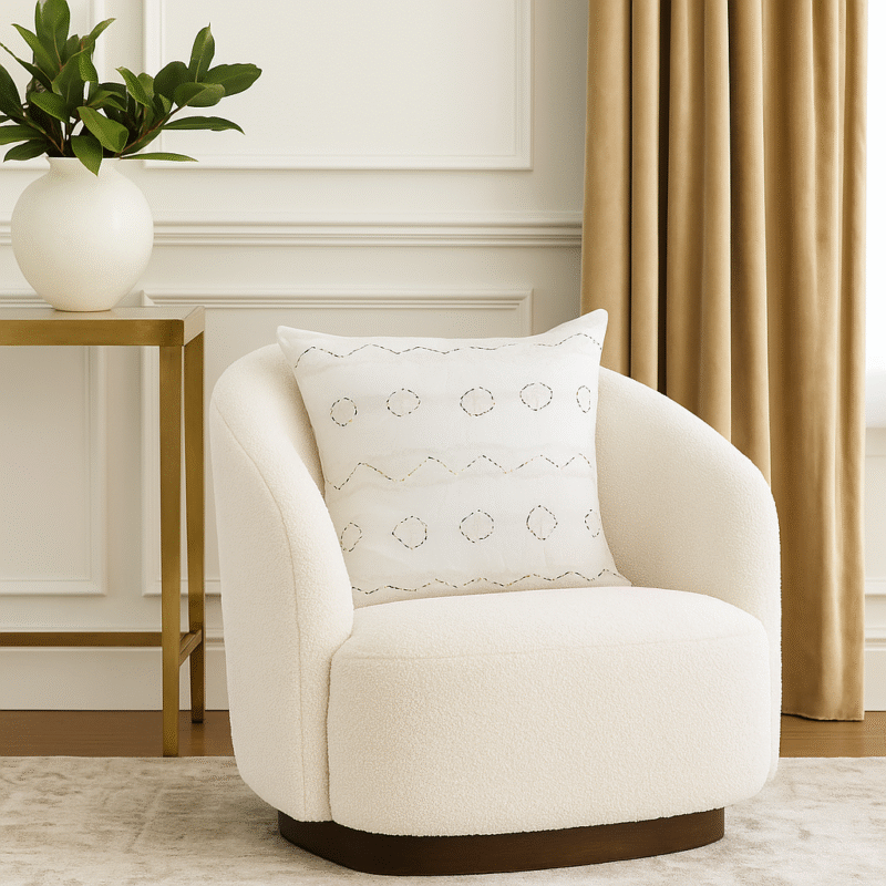 Hand Embroidered Circle & Wave Line Stitch Cushion Cover