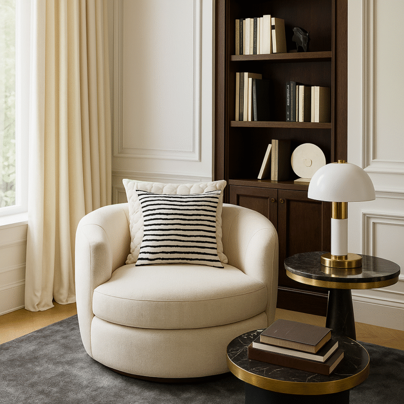 Hand Tufted Embroidered Black Horizontal Stripe Tufting Cushion Cover