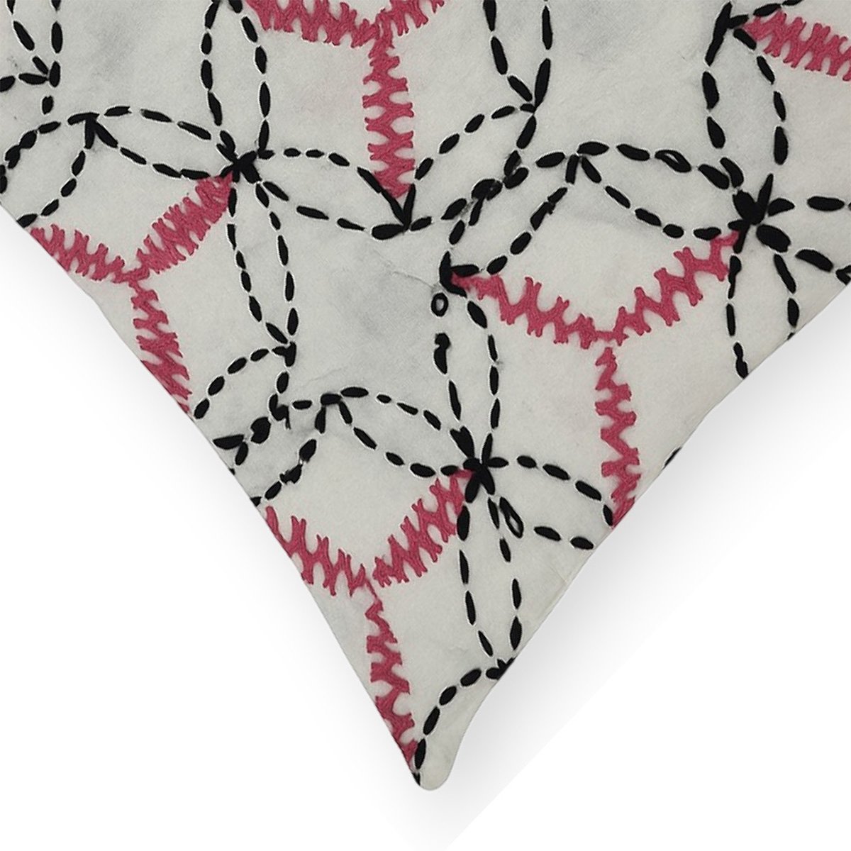 Geometric Floral Ring Pattern in Black & Pink Hand Stitch Work - Image 4