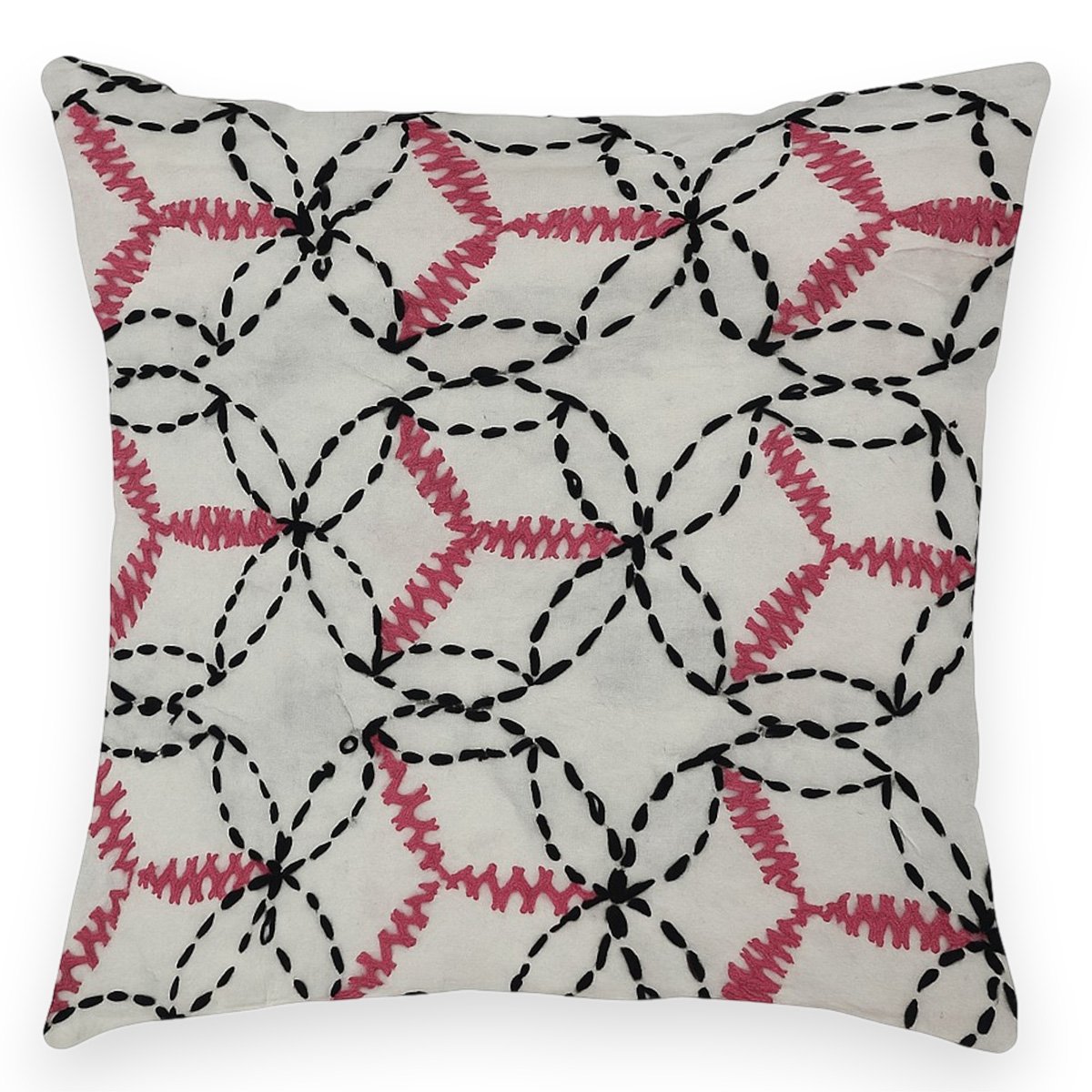 Geometric Floral Ring Pattern in Black & Pink Hand Stitch Work - Image 2