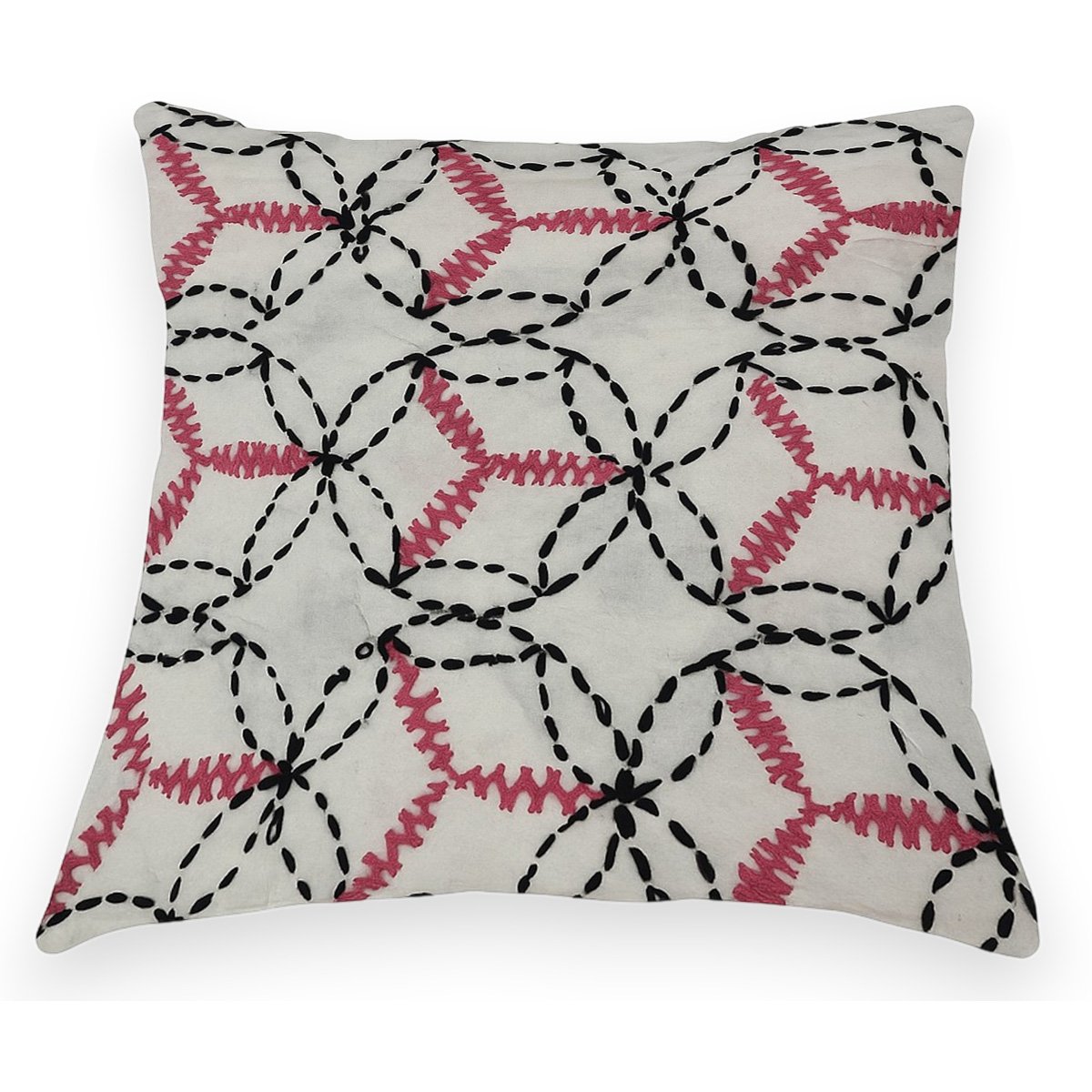 Geometric Floral Ring Pattern in Black & Pink Hand Stitch Work - Image 3