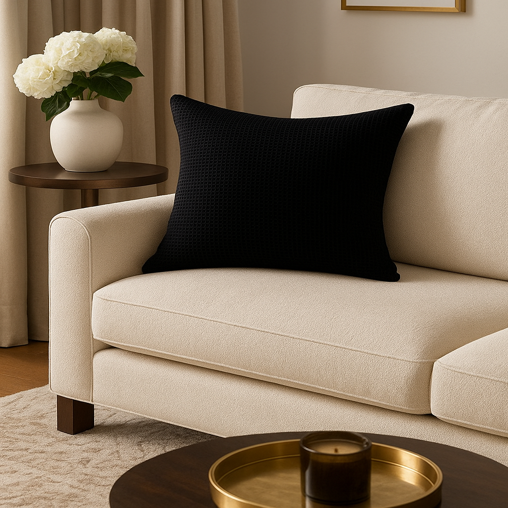 Waffle Texture Pillow Cover Black Beautifully