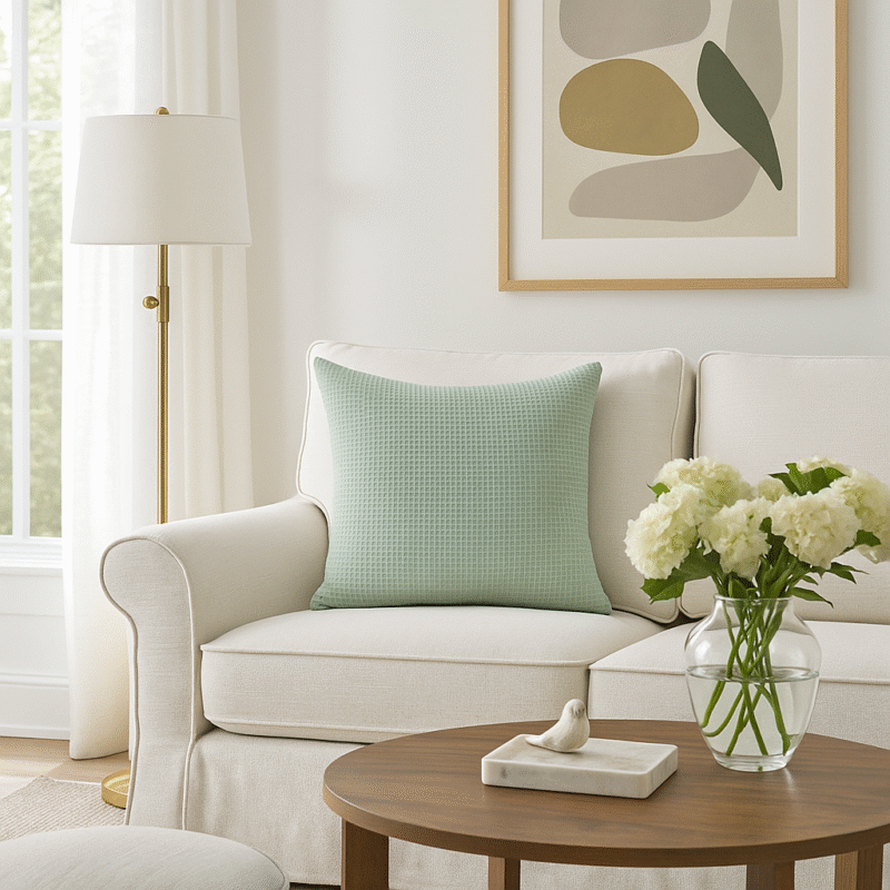 Mint Green Waffle Texture Pillow Cover