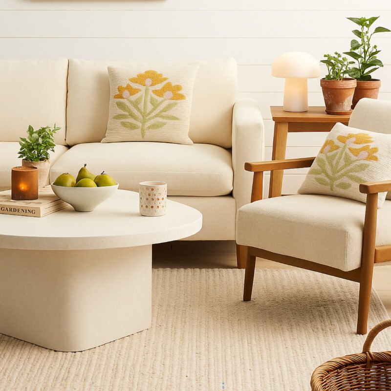 Embroidered Floral Accent Pillow Yellow