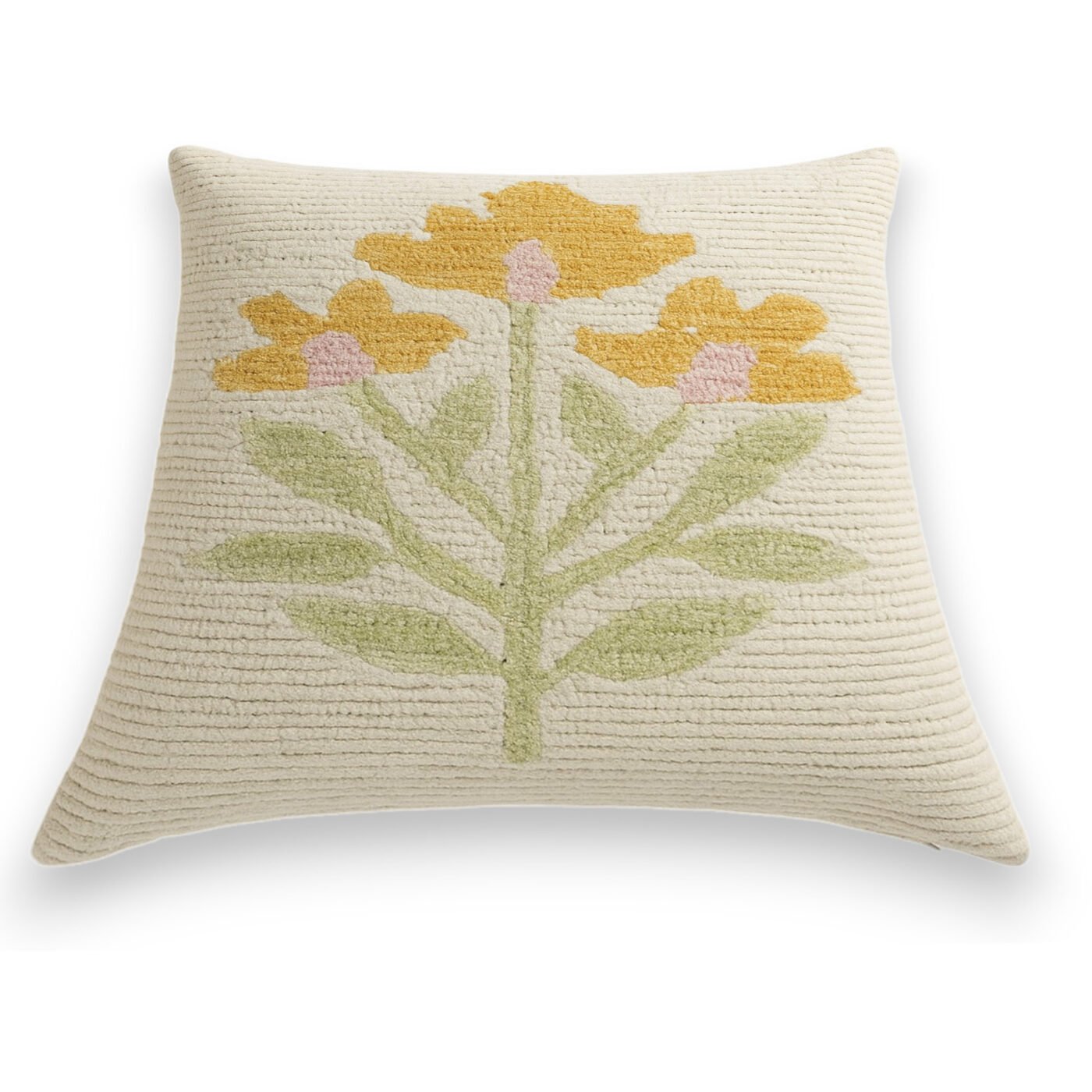 Embroidered Floral Accent Pillow Yellow - Image 3