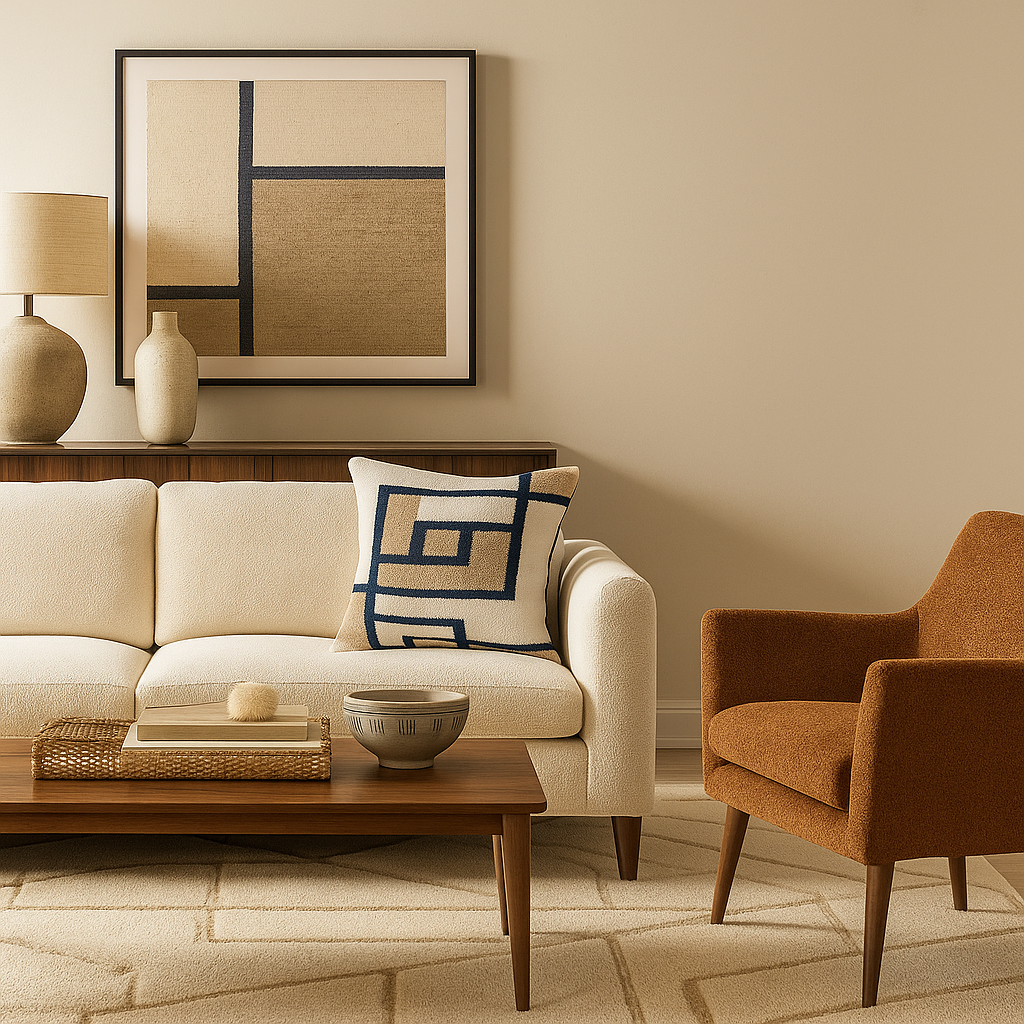 Modern Geometric Jute Cushion Cover Cream, Beige & Navy