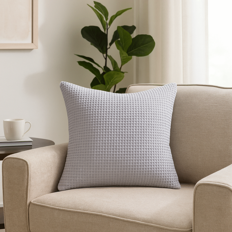 Waffle Texture Cushion Cover Soft Grey