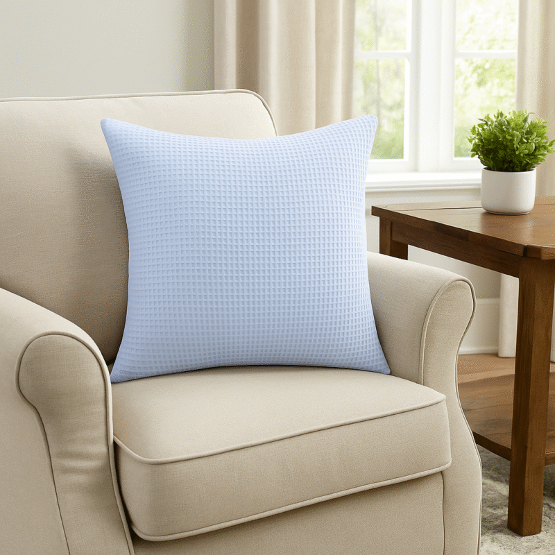 Waffle Texture Cushion Cover Soft Light Blue